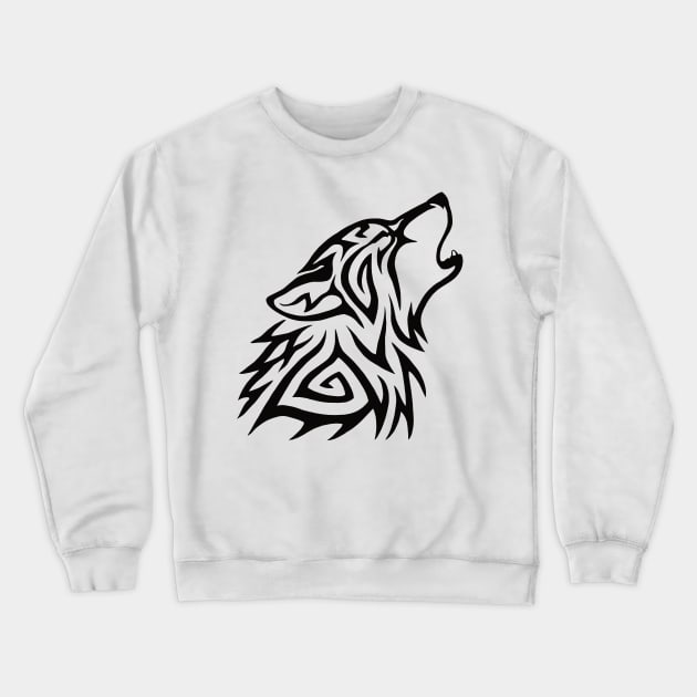 Tribal Wolf Howl Crewneck Sweatshirt by Hareguizer